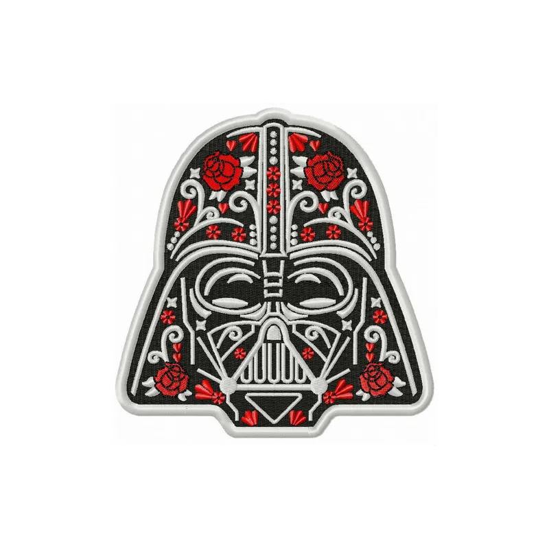 Darth Vader in bloom embroidery design featuring floral elements, ideal for stitching on t-shirts or tote bags.