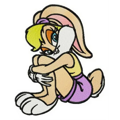 Sad Lola Bunny embroidery design featuring a detailed stitched motif from Looney Tunes for crafting projects.