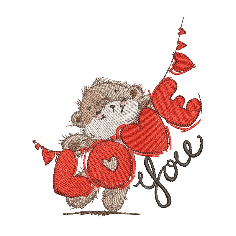 Preview of a Bear with LOVE garland embroidery design, showcasing a charming teddy bear with a decorative garland.