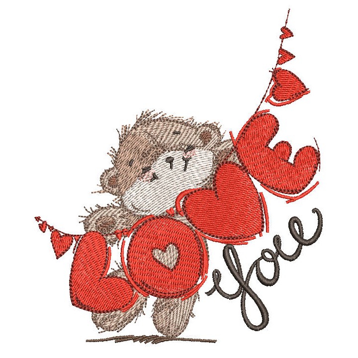 Bear with LOVE garland embroidery design - Embroidery Design
