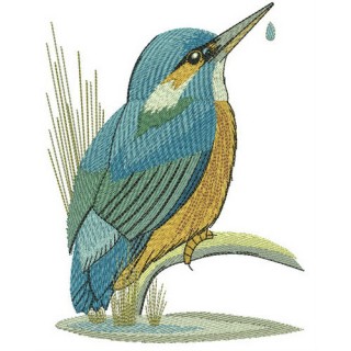 Kingfisher near lake embroidery design - Embroidery Design