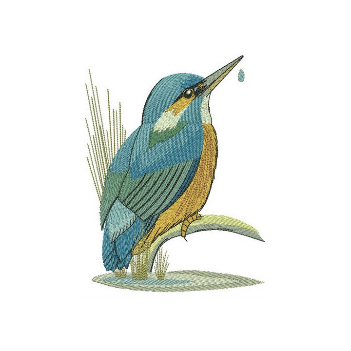 Kingfisher near lake embroidery design - Embroidery Design