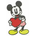 Mickey Mouse holding a large Valentine card embroidery design for creative stitching projects.
