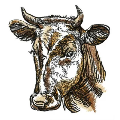 Farm cow embroidery design featuring a charming cow motif ideal for stitching on t-shirts and tote bags.