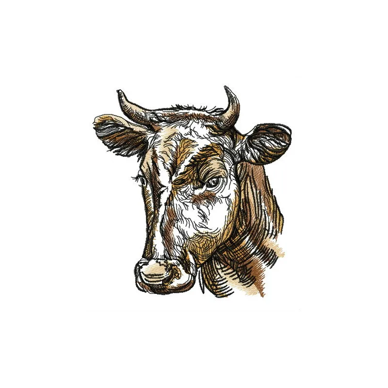 Farm cow embroidery design featuring a charming cow motif ideal for stitching on t-shirts and tote bags.