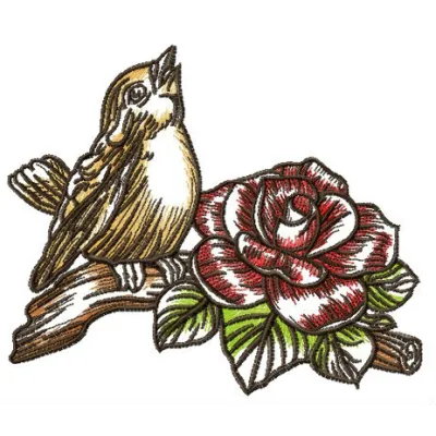 Singing sparrow embroidery design showcasing a charming bird motif, perfect for embellishing various fabric projects.