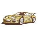 Racing car embroidery design showcasing a dynamic vehicle motif, ideal for stitching on apparel and accessories.