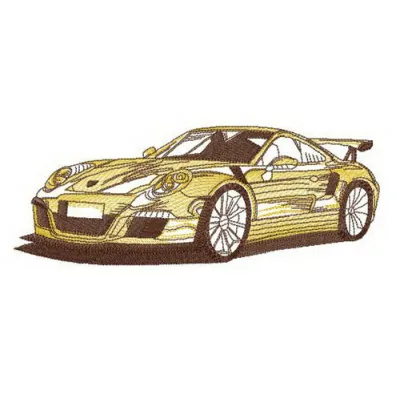 Racing car embroidery design showcasing a dynamic vehicle motif, ideal for stitching on apparel and accessories.