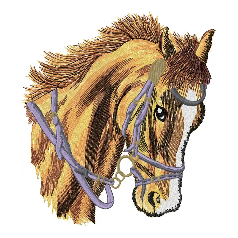 Embroidery design featuring the head of a tired horse, perfect for stitching on t-shirts or tote bags.