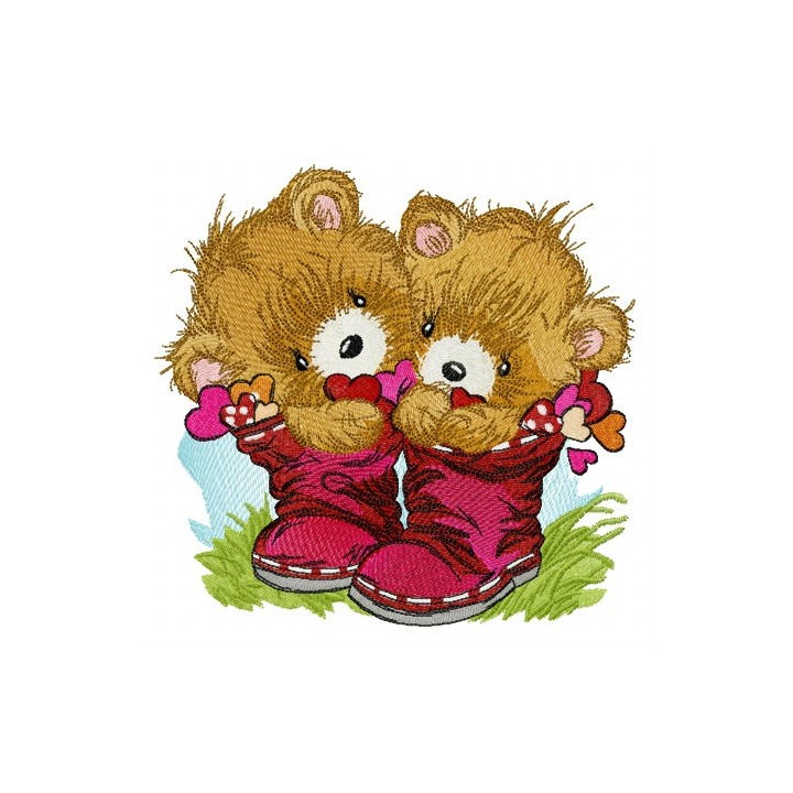 Teddy bears in boots embroidery design - Embroidery Design