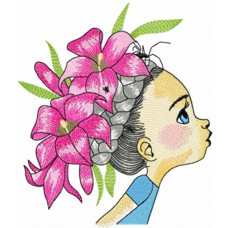 Girl with wreath of lilies embroidery design - Embroidery Design