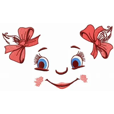 Charming girl's face embroidery design showcasing delightful features, perfect for stitching on various fabrics.