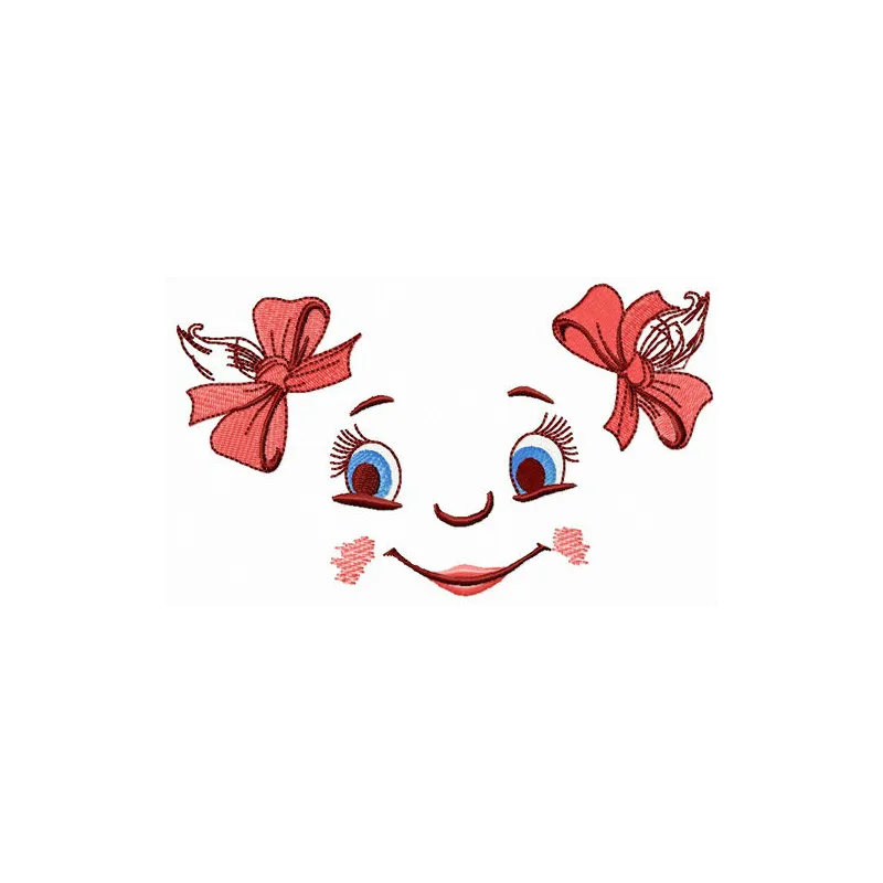 Charming girl's face embroidery design showcasing delightful features, perfect for stitching on various fabrics.