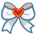 Bow with heart embroidery design showcasing intricate stitching patterns for FSL and decorative projects.