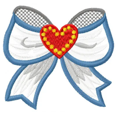 Bow with heart embroidery design showcasing intricate stitching patterns for FSL and decorative projects.