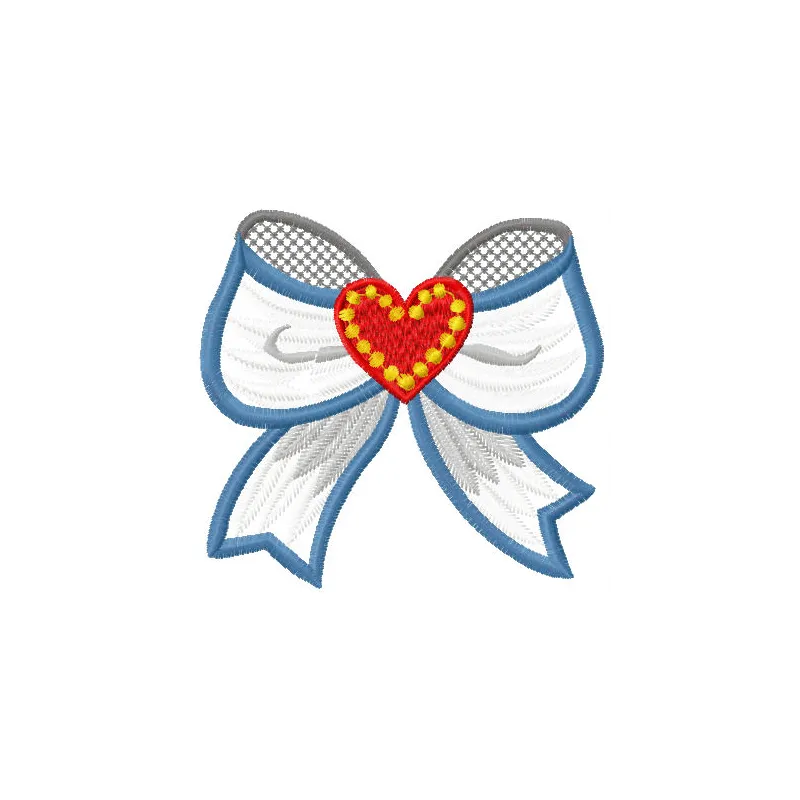 Bow with heart embroidery design showcasing intricate stitching patterns for FSL and decorative projects.