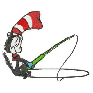 Cat in the Hat fishing embroidery design - Embroidery Design