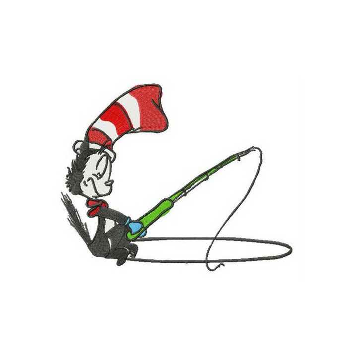Cat in the Hat fishing embroidery design - Embroidery Design