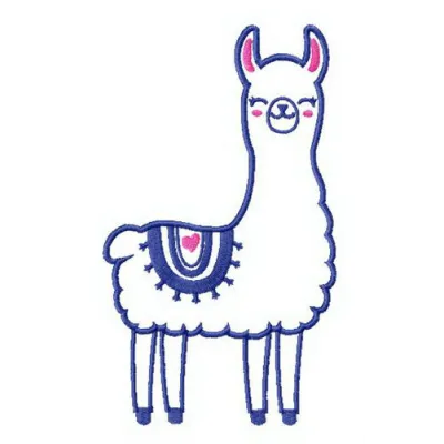 Adorable cute llama embroidery design featuring a charming farm animal motif, perfect for stitching on various items.