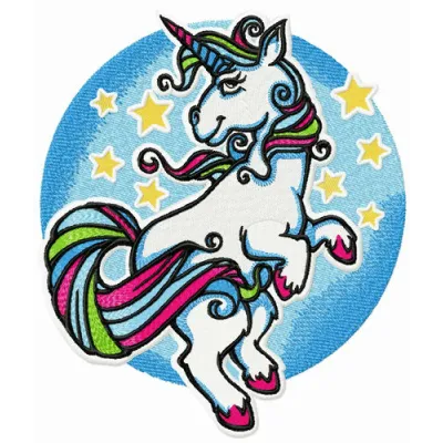 Preview of Unicorn's Dance at Night embroidery design featuring whimsical unicorns and stars, ideal for creative projects.