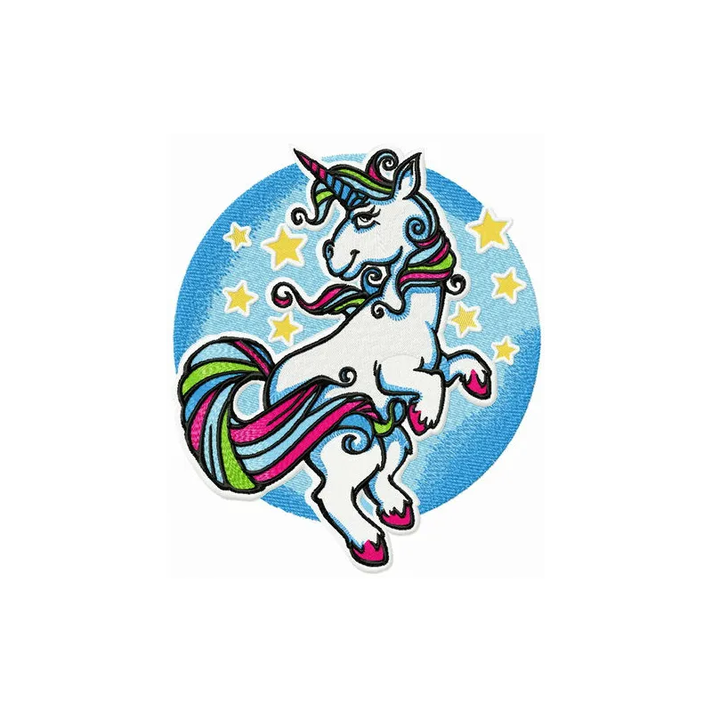 Preview of Unicorn's Dance at Night embroidery design featuring whimsical unicorns and stars, ideal for creative projects.