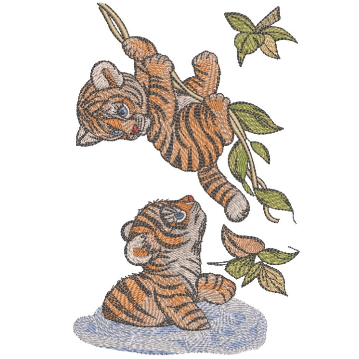 Tiger cubs playing in jungle embroidery design - Embroidery Design