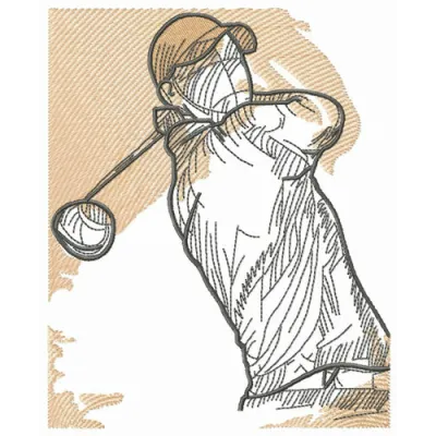 Golfer embroidery design showcasing a detailed stitched motif perfect for golf-themed projects.
