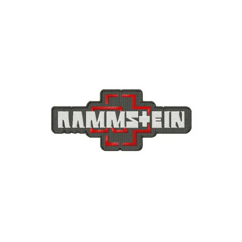 Rammstein logo embroidery design showcasing intricate stitching patterns for fans and crafters.