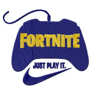Fortnite Just Play It embroidery design preview showcasing vibrant stitching patterns for creative projects.
