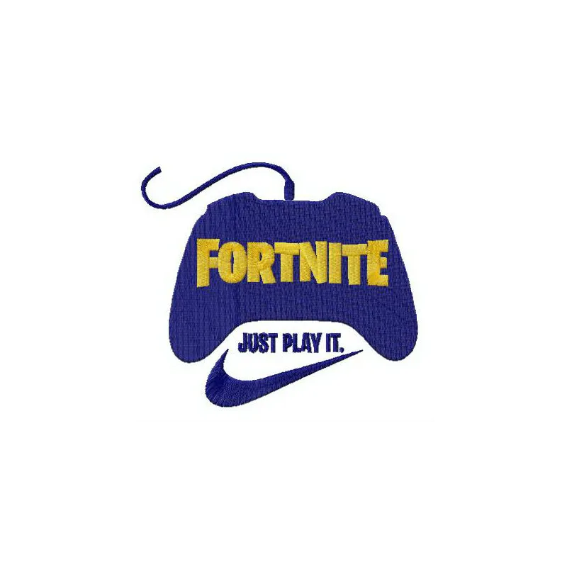 Fortnite Just Play It embroidery design preview showcasing vibrant stitching patterns for creative projects.