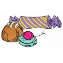 Sweet candies embroidery design showcasing colorful stitched motifs for kitchen-themed projects.