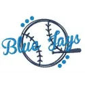 Blue Jays fan logo embroidery design showcasing a vibrant baseball motif for stitching on caps and shirts.
