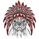 Bulldog wearing a colorful warbonnet in this unique embroidery design for dog lovers.