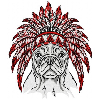 Bulldog with warbonnet embroidery design - Embroidery Design