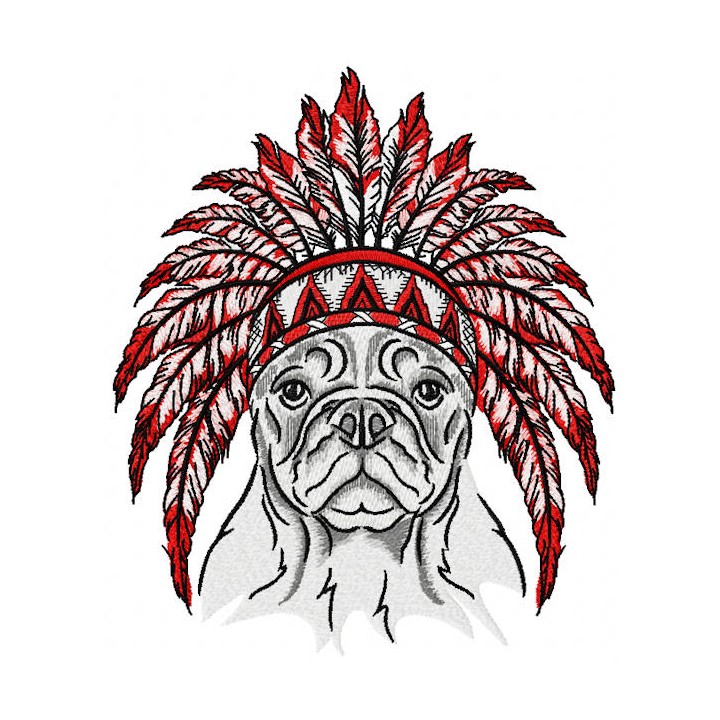 Bulldog with warbonnet embroidery design - Embroidery Design