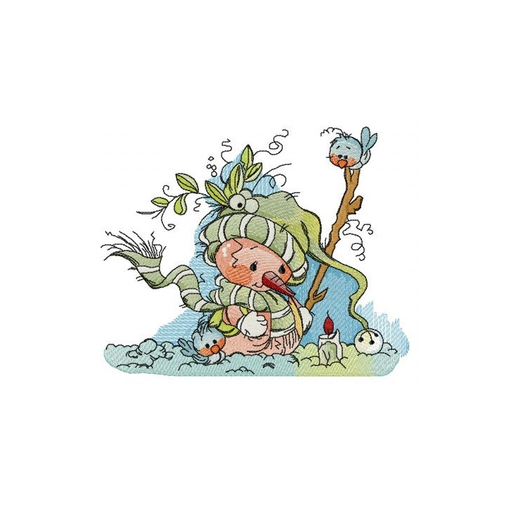 Snowman sunbathing embroidery design - Embroidery Design