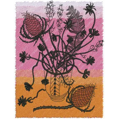 Barbed bouquet embroidery design featuring intricate floral motifs, perfect for embellishing various fabric items.