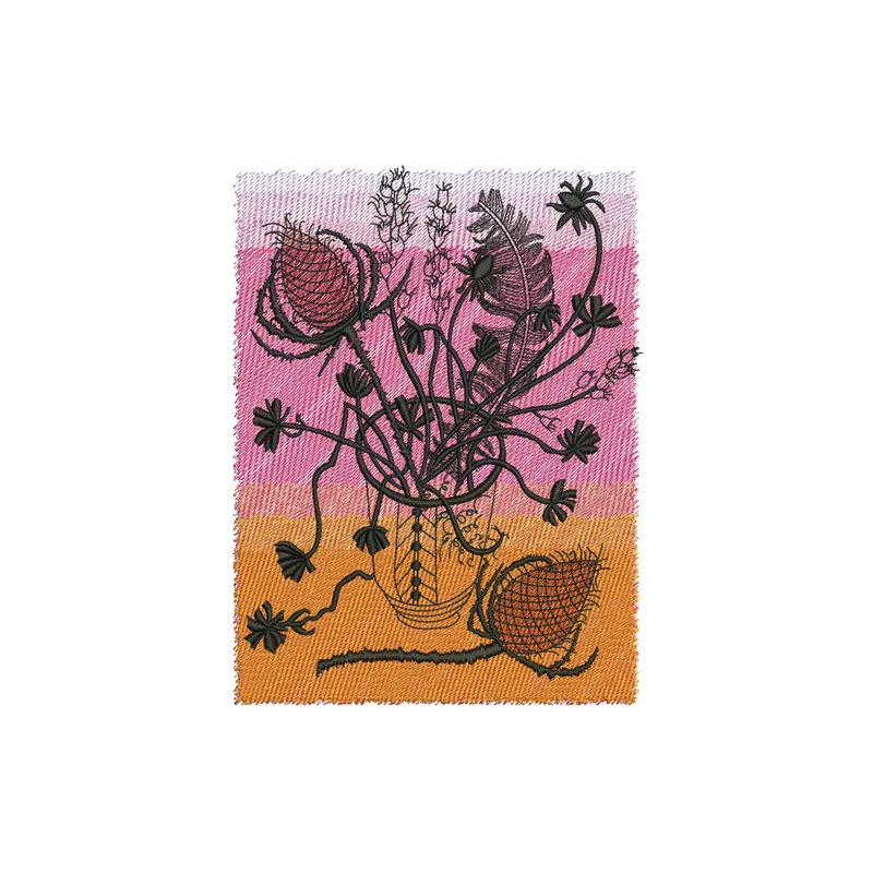 Barbed bouquet embroidery design featuring intricate floral motifs, perfect for embellishing various fabric items.