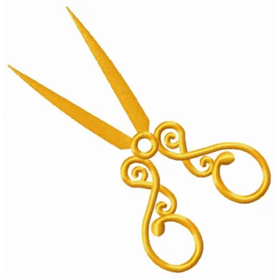 Golden stylish scissors embroidery design showcasing intricate details for crafting enthusiasts.