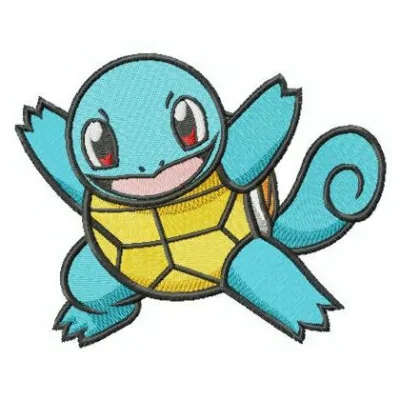 Preview of a Pokemon Squirtle embroidery design featuring vibrant details, perfect for stitching on t-shirts or caps.