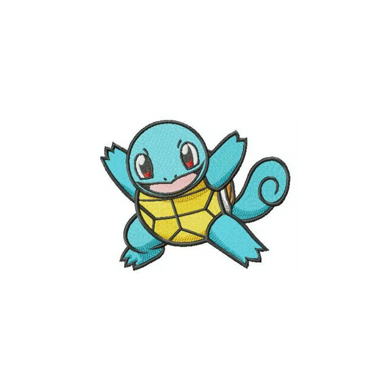 Preview of a Pokemon Squirtle embroidery design featuring vibrant details, perfect for stitching on t-shirts or caps.