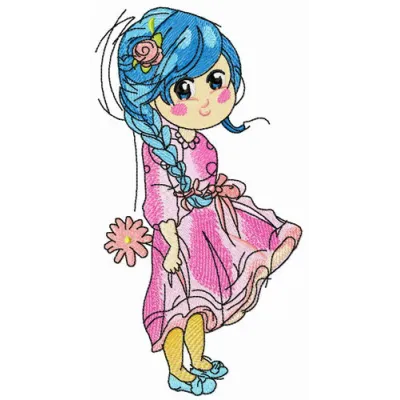 Preview of bluehaired teen embroidery design featuring a fun and whimsical stitched motif for girls and women.