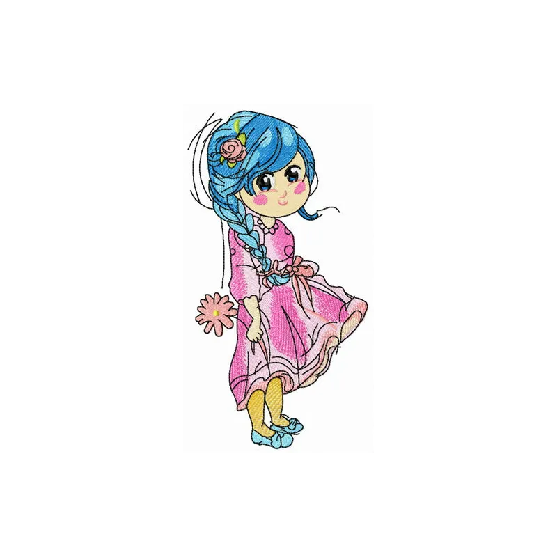 Preview of bluehaired teen embroidery design featuring a fun and whimsical stitched motif for girls and women.