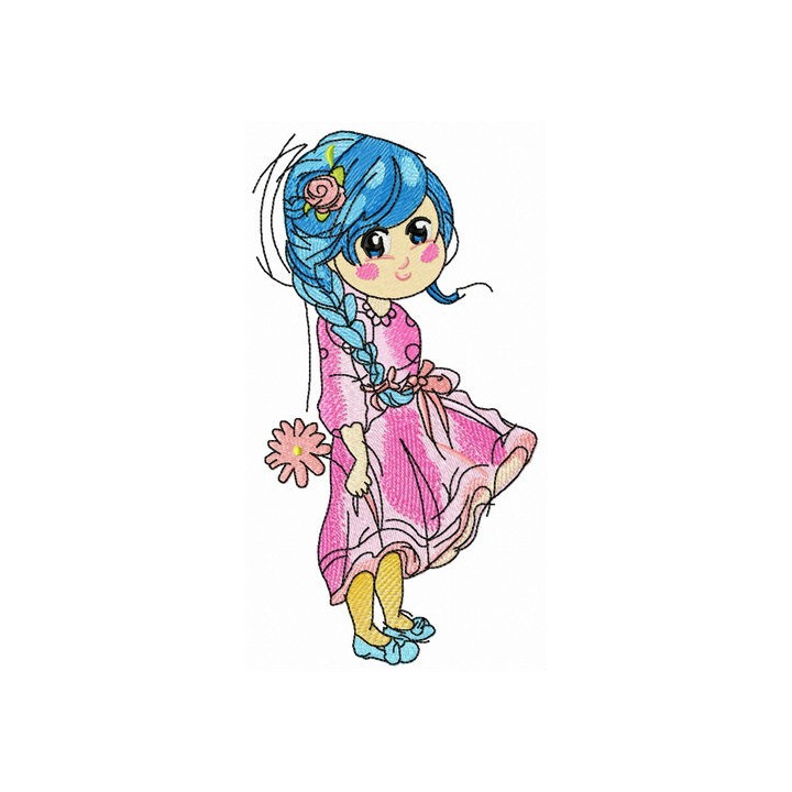 Bluehaired teen embroidery design - Embroidery Design