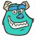 Preview of Sulley head embroidery design from Monsters Inc, showcasing a fun and colorful stitched motif.