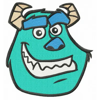 Preview of Sulley head embroidery design from Monsters Inc, showcasing a fun and colorful stitched motif.