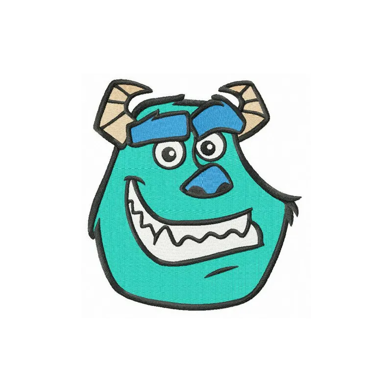Preview of Sulley head embroidery design from Monsters Inc, showcasing a fun and colorful stitched motif.