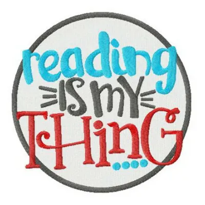 Preview of the 'Reading is my thing' embroidery design inspired by Dr. Seuss, showcasing colorful stitching patterns.