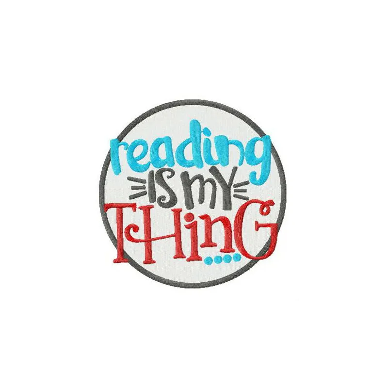 Preview of the 'Reading is my thing' embroidery design inspired by Dr. Seuss, showcasing colorful stitching patterns.