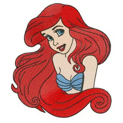 Preview of Mermaid Ariel embroidery design from the Little Mermaid collection, showcasing intricate stitching details.